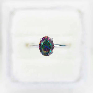 14K White Gold 2 Carat Oval Mystic Topaz Engagement Ring