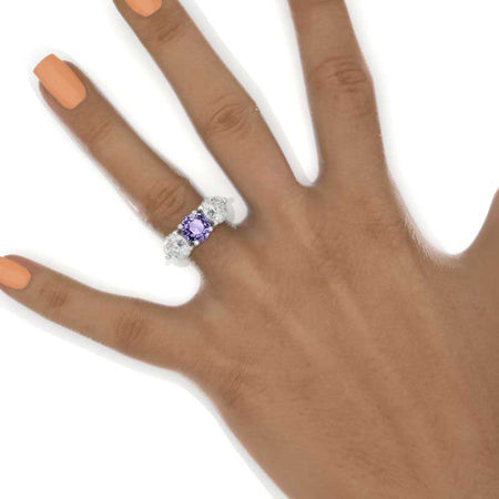 ''Courtney''  2 Carat Purple Sapphire Three Stones  Engagement Ring