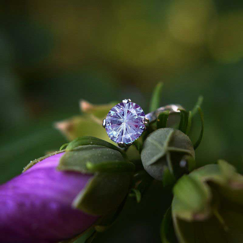 2.0 Carat Fireworks Cut Alexandrite Stone 14K White Gold Ring