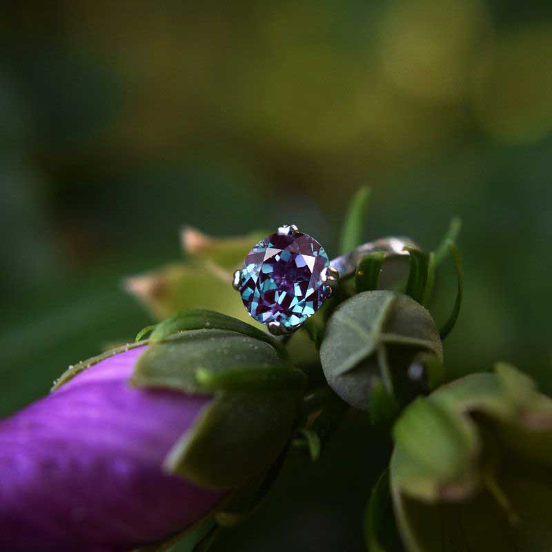 2.0 Carat Alexandrite Stone 14K White Gold Ring