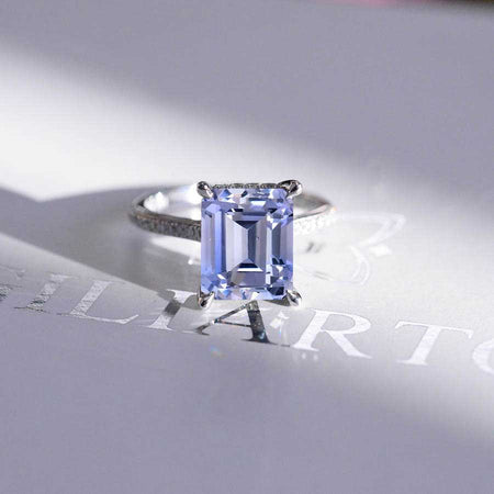 4 Carat Emerald Cut  Purple Sapphire Stone Gold Ring