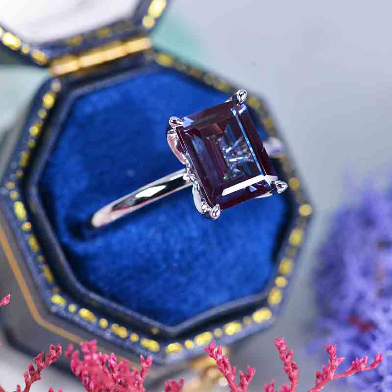 3 Carat  Setting Emerald Cut Alexandrite 14K White Gold Engagement Ring