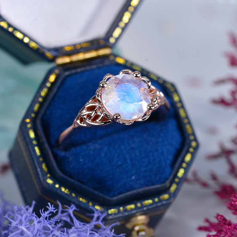 ''Queen of the North'' Moonstone Engagement Ring 14K Rose Gold