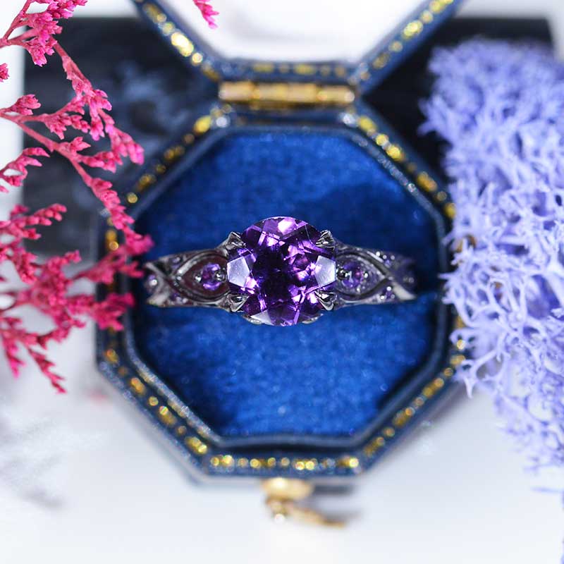 14K Black Gold 2 Carat Natural Amethyst Celtic Engagement Ring