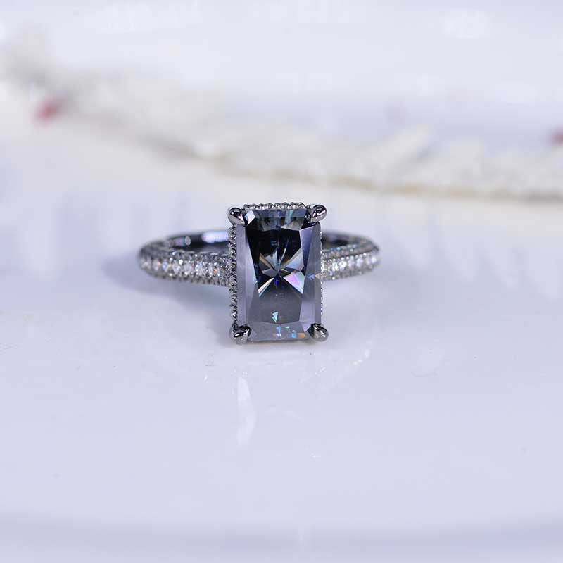 4ct Radiant Cut Dark Gray Moissanite Black Gold Engagement Ring