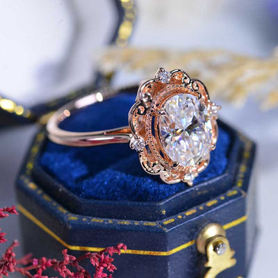 Dual Band Moissanite Clover Ring, 14k Solid Gold Clover