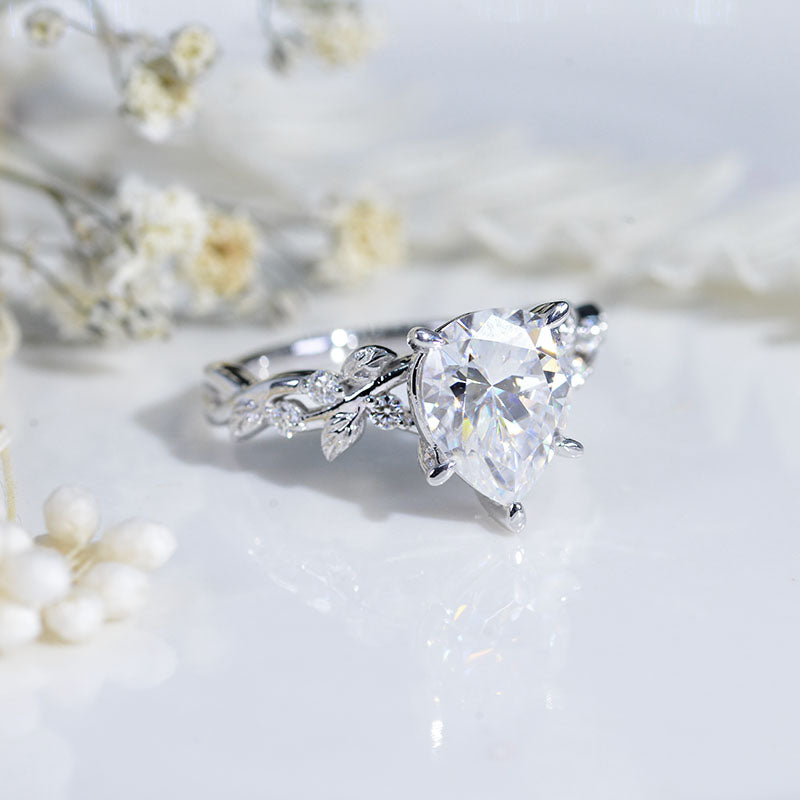 3 Carat Pear Cut Moissanite Floral Gold Engagement Ring Celtic Style Mode 446-10x7