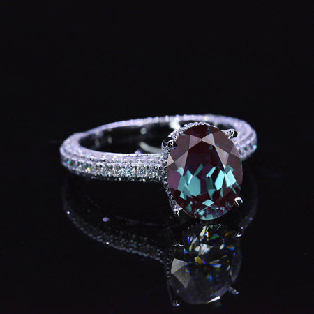 Luxury 3 Carat Oval Alexandrite Hidden Halo Gold Engagement Ring
