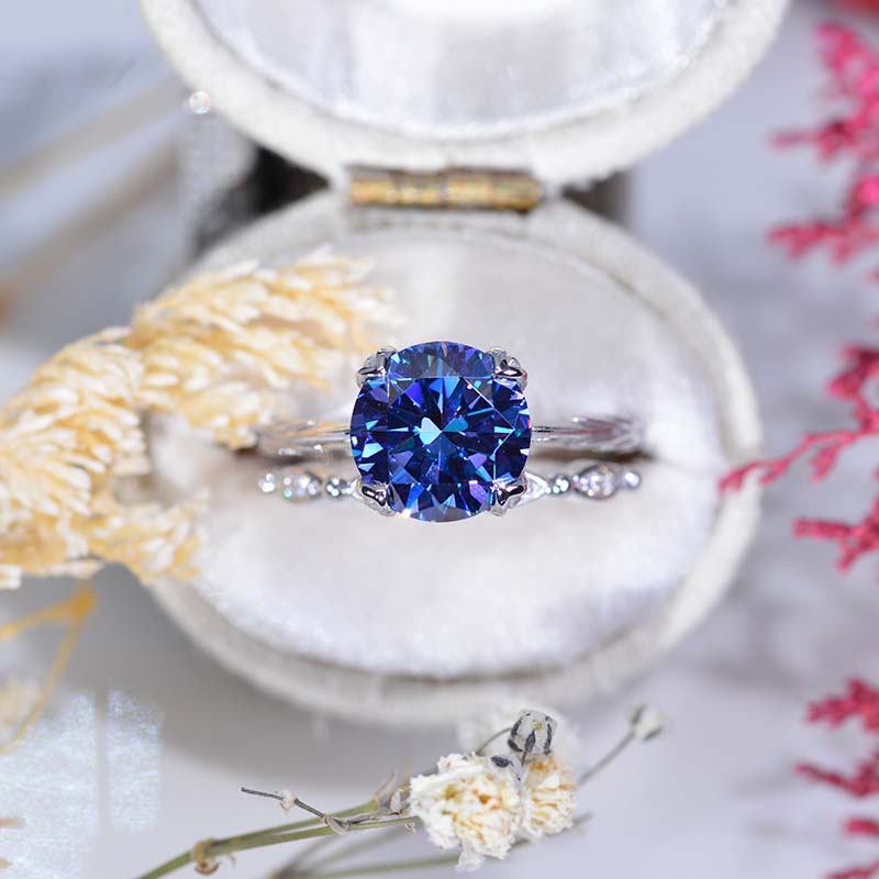 3 Carat Dark Gray-Blue Moissanite  Engagement Eternity Gold Ring Set