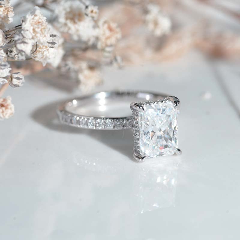 3 Carat Radiant Cut Moissanite Hidden Halo Engagement 14K White Gold Ring Luxury Halo 39.805.000₫