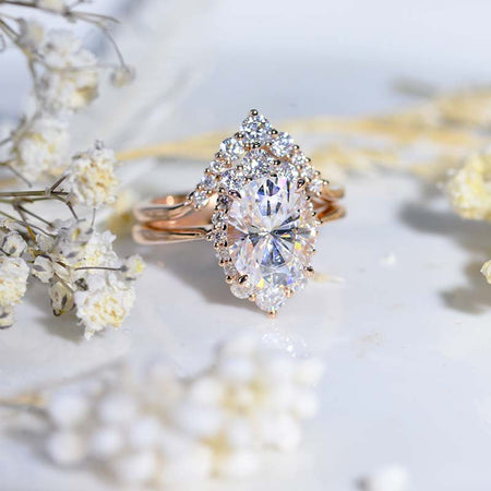 3 Carat Oval Moissanite Halo Engagement Ring, Promise Ring For Her,  Moissanite Wedding Ring, 14K Gold Oval Moissanite Engagement Ring Set