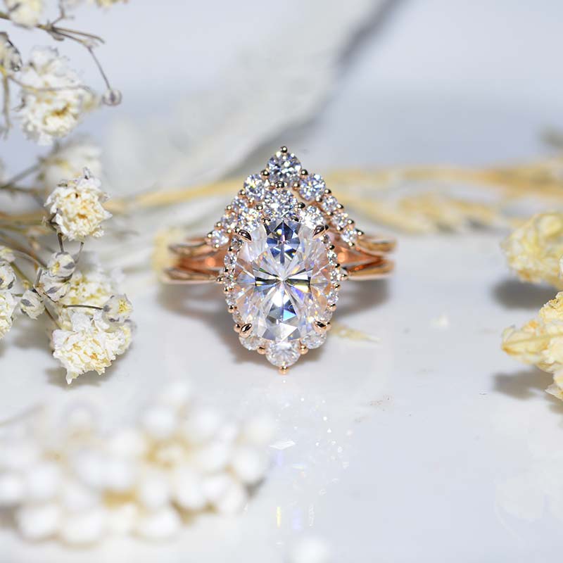 3 Carat Oval Moissanite Halo Engagement Ring, Promise Ring For Her,  Moissanite Wedding Ring, 14K Gold Oval Moissanite Engagement Ring Set