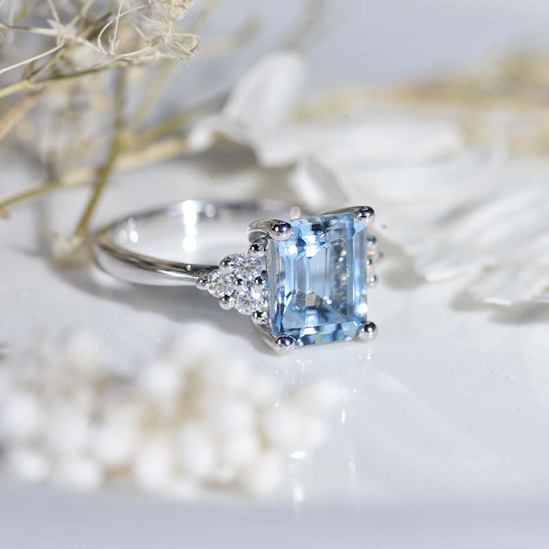 3Ct Emerald Shape Step Cut Genuine Natural Aquamarine ring, solitaire ring, 3 Carat Genuine Natural Aquamarine Ring, Genuine Natural Aquamarine Vintage Ring