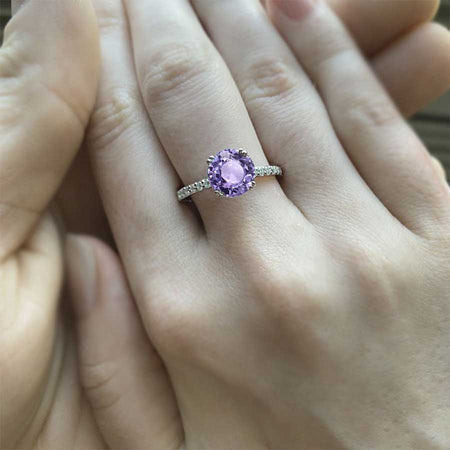 2 Carat Purple Sapphire Stone with Accent Stones 14K White Gold Ring