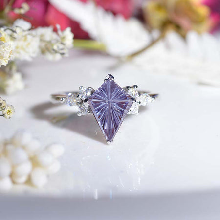 3 Carat Kite Fireworks Cut Alexandrite Engagement Ring 3CT Fancy Shape Emerald Gold Ring