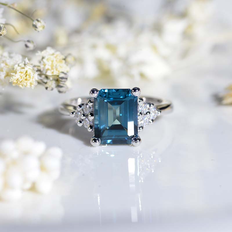 3Ct Emerald Shape Step Cut Teal Sapphire Gold Engagement Ring