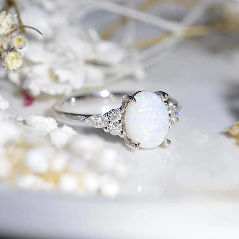 3 Carat Oval Genuine Natural White Opal Engagement Ring