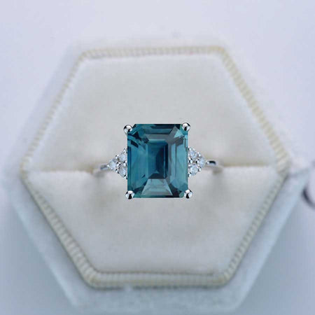 3Ct Emerald Shape Step Cut Teal Sapphire ring, Teal Sapphire solitaire ring, 3 Carat Teal Sapphire Ring, Teal Sapphire Vintage Ring