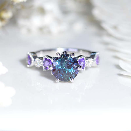 Portuguese Cut Alexandrite and Amethyst Gold Promissory Ring