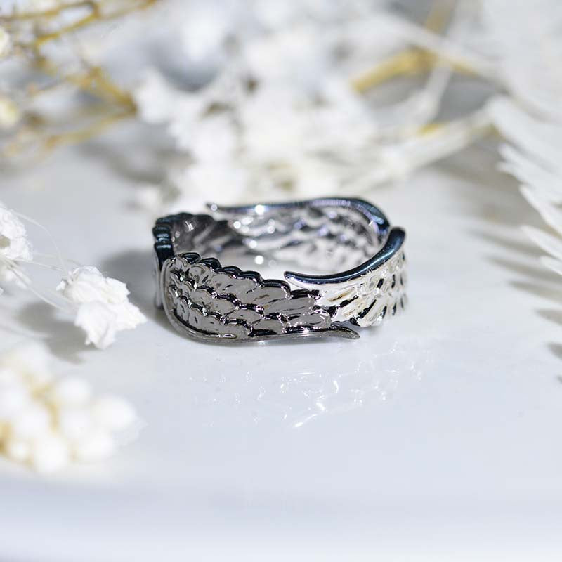 Angel  Wings Ring 10K White Gold and Black Gold