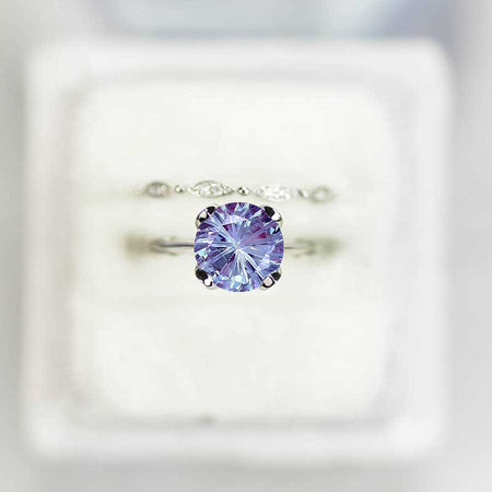 3 Carat Fireworks Cut Alexandrite Engagement Eternity Gold Ring Set