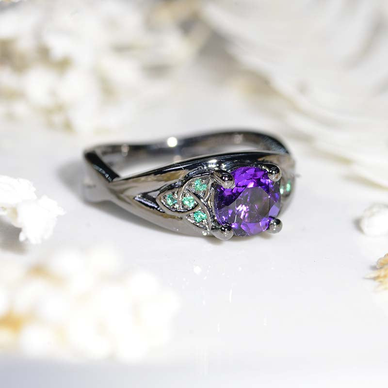 14K Black Gold Natural Amethyst Celtic Engagement Ring