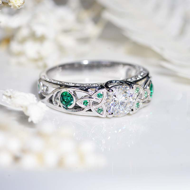 Moissanite Celtic Engagement Ring 14K White Gold