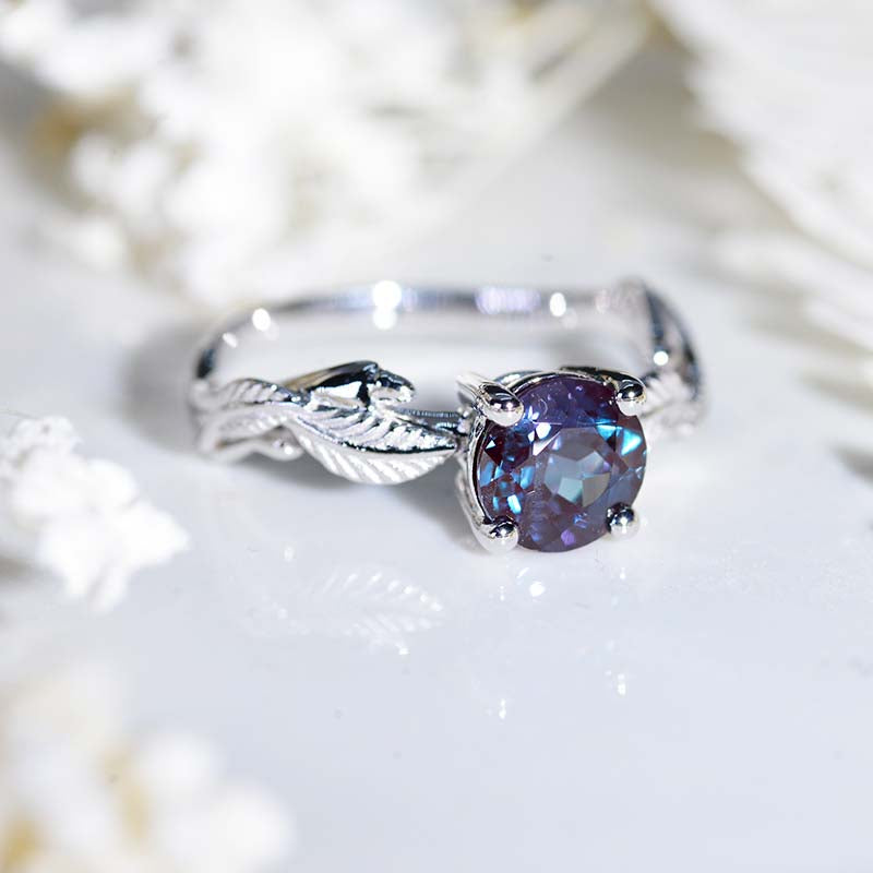 14K Solid Gold Ring 1CT Round Alexandrite Wedding Ring Alexandrite Engagement Ring Anniversary Ring