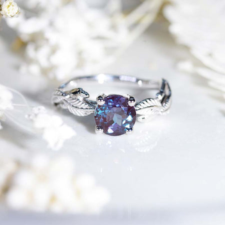 14K Solid Gold Ring 1CT Round Alexandrite Wedding Ring Alexandrite Engagement Ring Anniversary Ring
