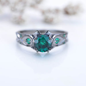 14K Black Gold Emerald Celtic Engagement Ring