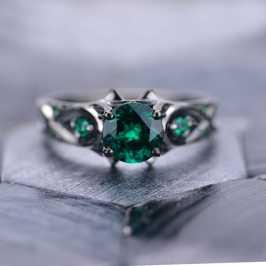 Marquise Cut Celtic Moissanite Ring With Emerald In 14K White Gold |  Fascinating Diamonds