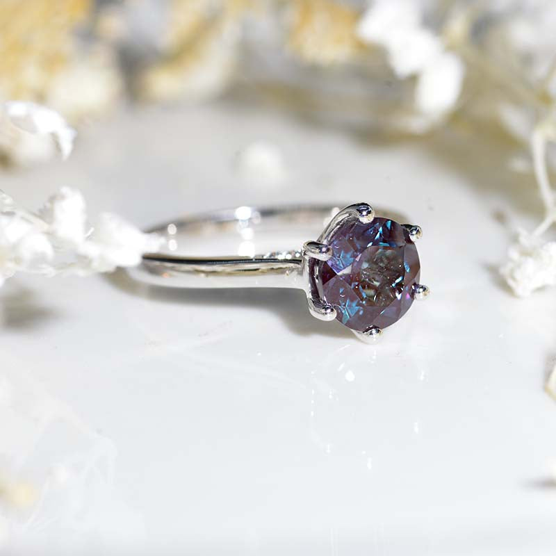 2 Carat Alexandrite Six Prongs 14K White Gold Engagement Ring