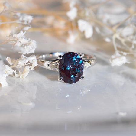 3 ct Oval Alexandrite 14K White Gold Engagement Ring