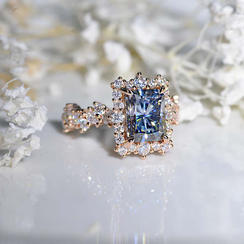 3 Carat Vintage Style 9x7mm Gray Radiant Cut Giliarto Moissanite Gold Floral Shank Engagement Ring