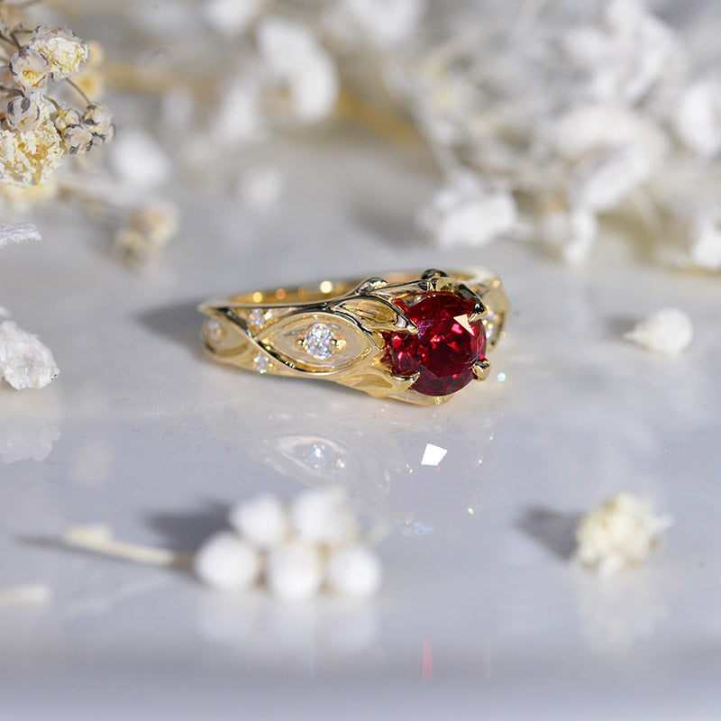 Giliarto Ruby Engagement Ring 14K Rose Gold Celtic Ring