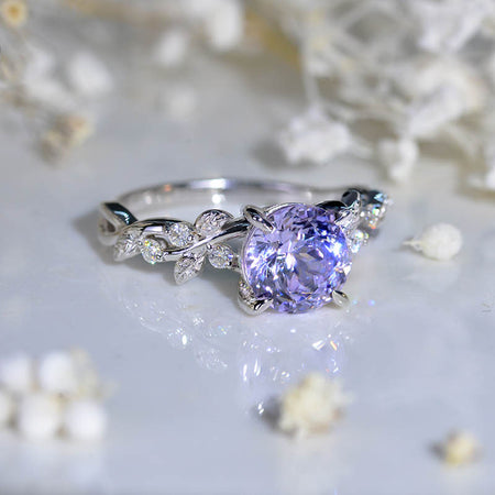 Round Lavender Sapphire Floral Rose Gold Engagement Ring Model 446-7