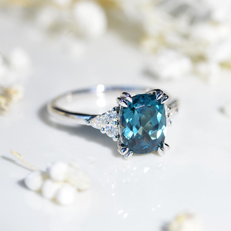 3 Ct Cushion Teal Sapphire Vintage Engagement Ring
