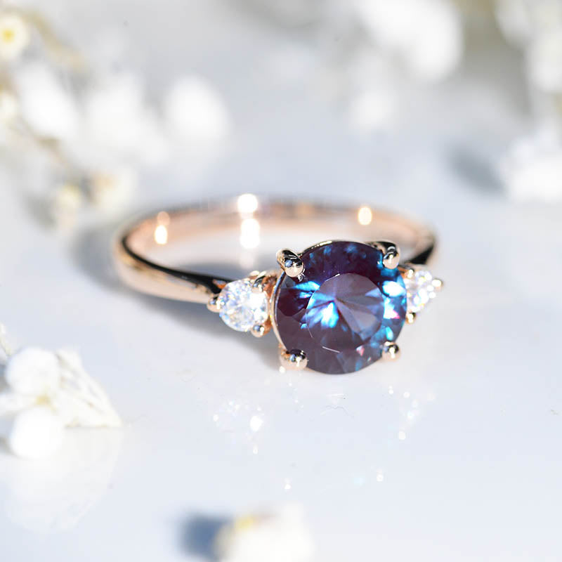 2 Carat Three Stone Portuguese Cut Alexandrite White Gold Engagement  Ring