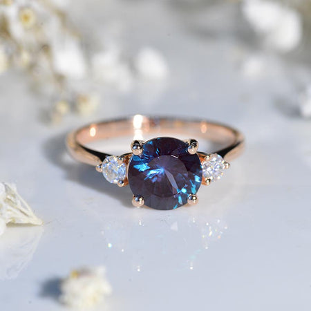 2 Carat Three Stone Portuguese Cut Alexandrite White Gold Engagement  Ring
