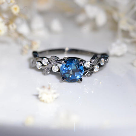 1.7 Carat Round Kashim Passion Topaz  Floral Black Gold Engagement Ring Model 446-7