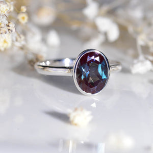 3 Carat Oval Alexandrite Bezel Set White Gold Engagement Ring