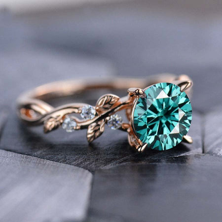 2 Carat Green Moissanite Floral Rose Gold Engagement Ring