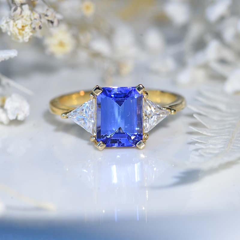 3 Carat Emerald Cut Natural Genuine Tanzanite Engagement Ring