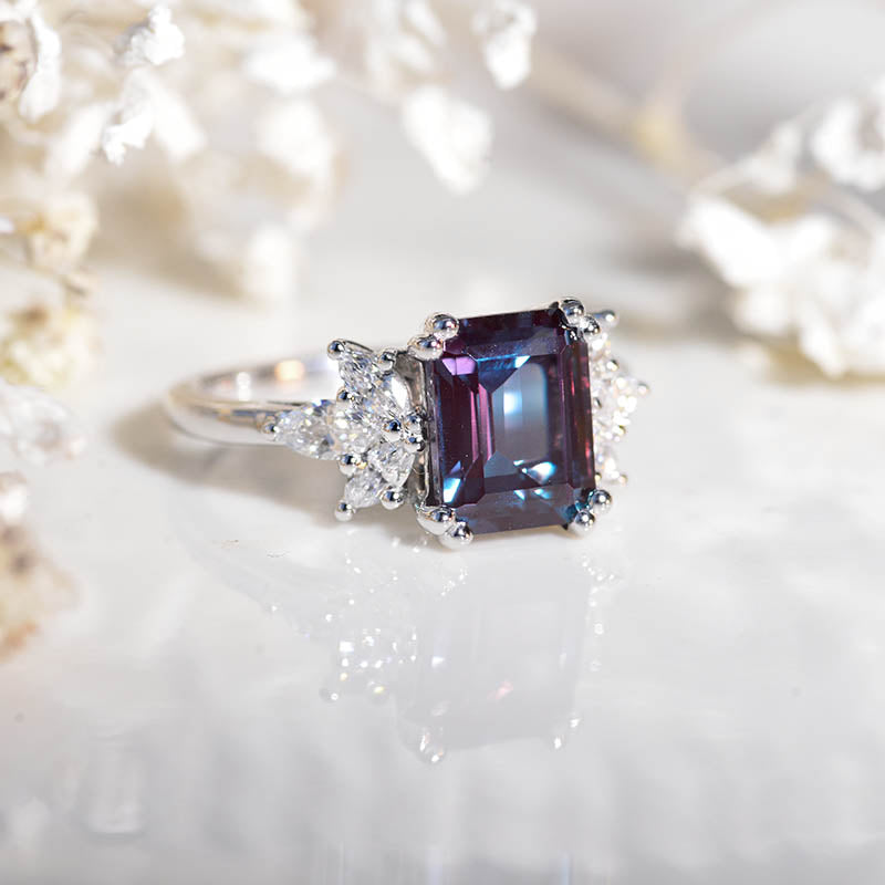 3Ct Alexandrite Engagement Ring, Solitaire Emerald Cut Alexandrite  Engagement Ring