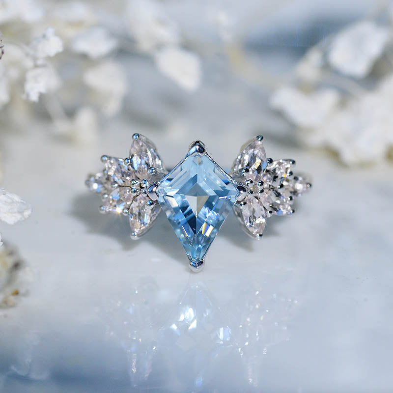 3 Carat Kite Genuine Aquamarine Engagement Ring. 3CT Fancy Shape Aquamarine Ring Model 742-12x8