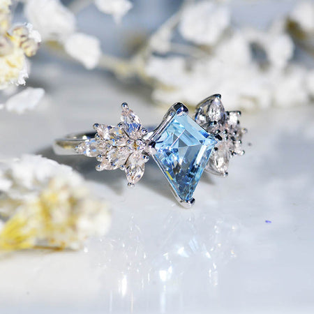 3 Carat Kite Genuine Aquamarine Engagement Ring. 3CT Fancy Shape Aquamarine Ring