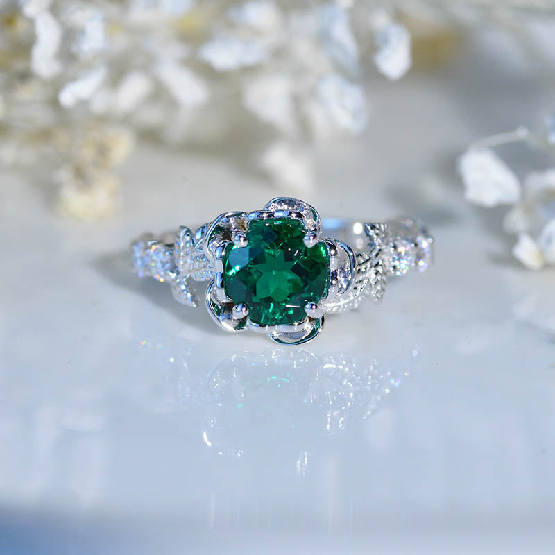 Emerald Floral Halo Engagement Ring   Model 985-7