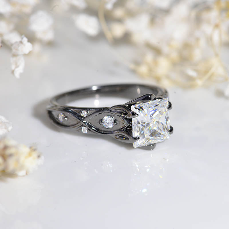 14K Black Gold Princess Cut Moissanite Celtic-Style Engagement Ring