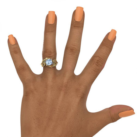 2 Carat Genuine Natural Aquamarine Floral Gold Engagement Ring