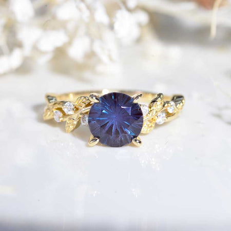 2 Carat Round Brilliant Cut Fireworks Cut Alexandrite Floral Rose Gold Engagement Ring